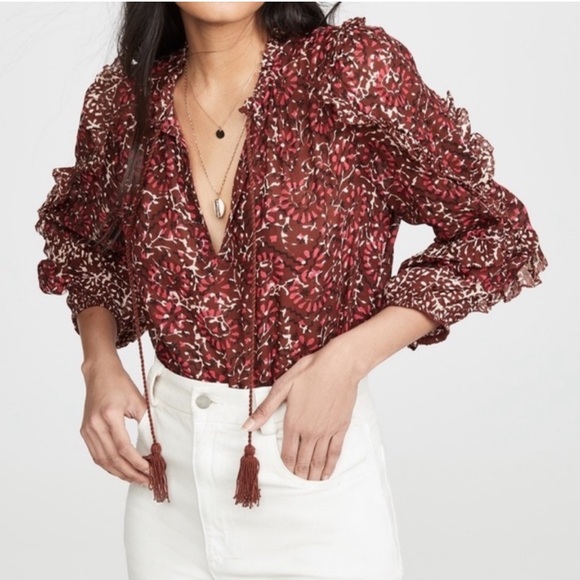 Ulla Johnson Tops - $255 Ulla Johnson Lillian Red Floral 100% Cotton Gauze Blouse Size Small